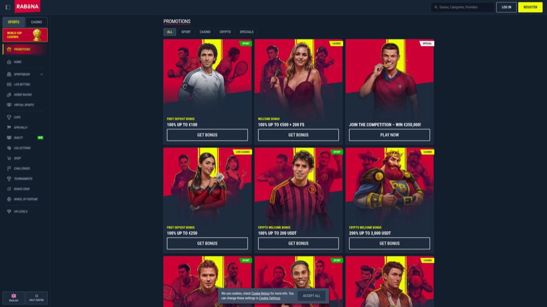 Rabona — promotions and welcome offer