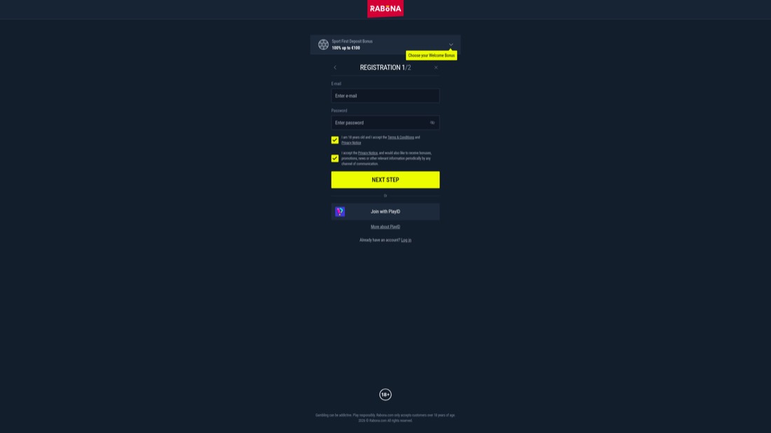 Rabona — account registration