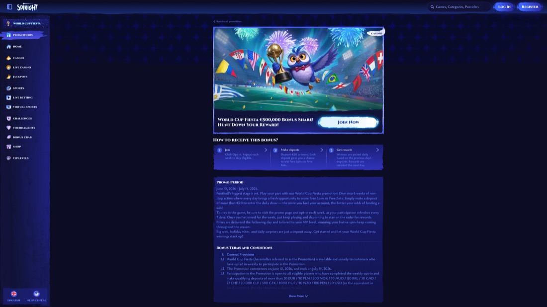 Spinight — promotions and welcome offer